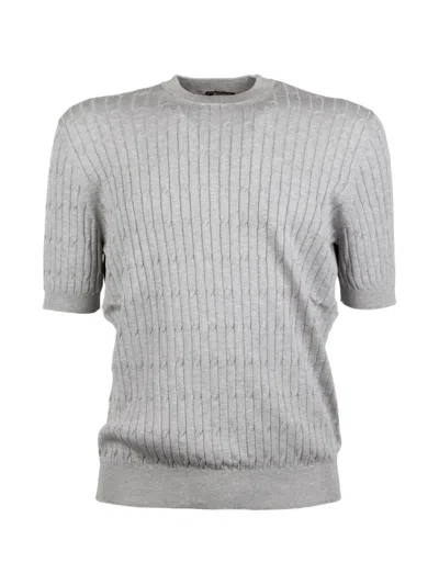 Peserico Ribbed Crewneck T-shirt In Gray