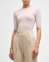 Peserico Ribbed Crewneck Tricot Sweater In Barley