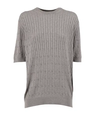 Peserico Ribbed Crewneck T-shirt In Gray