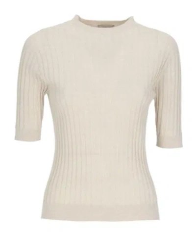 Peserico Ribbed Half-sleeve Knitted Sweater In White