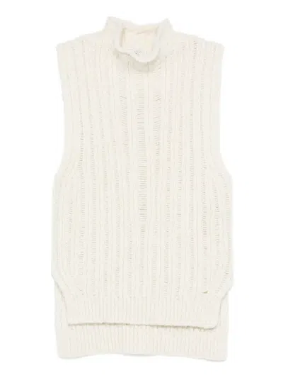 Peserico Ribbed High-neck Sleeveless Top In Neutral