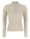 Peserico Collared Ribbed Polo Shirt With Long Sleeves In White
