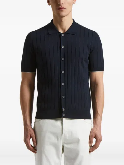 Peserico Ribbed-knit Polo Shirt In Blue