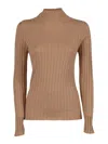 Peserico Ribbed Knit Sweater With Classic Round Neckline In Brown