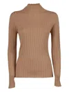 Peserico Ribbed Knit Sweater With Classic Round Neckline In Brown