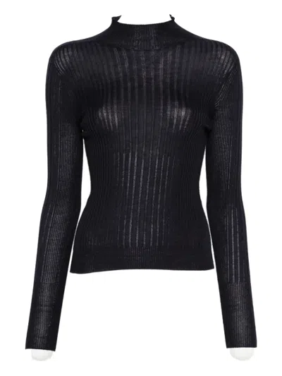 Peserico Ribbed Mock-neck Top In Black