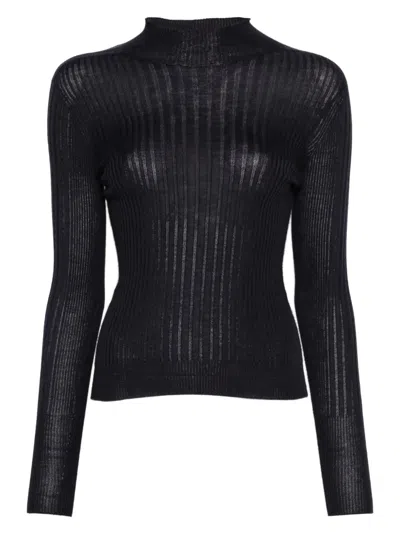 Peserico Ribbed Mock-neck Sweater In Black