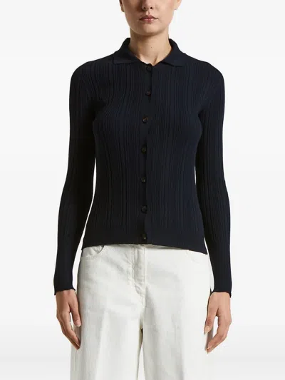 Peserico Ribbed Polo-neck Cardigan In Blue