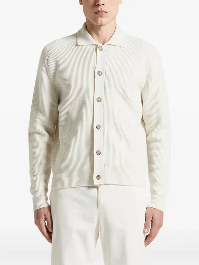 Peserico Ribbed Polo-neck Cardigan In Neutral