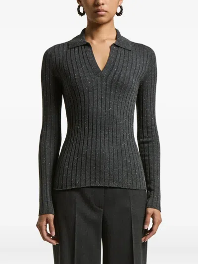 Peserico Ribbed Polo-neck Pullover In Gray