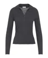 Peserico Fitted Long-sleeve Knit Top With Ribbed Texture And Deep V-neck In Black
