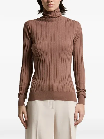 Peserico Ribbed Roll-neck Sweater In Brown
