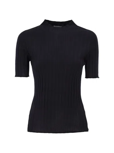 Peserico Short-sleeved Ribbed Woollen Jumper In Black