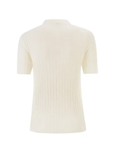 Peserico Short-sleeved Ribbed Woollen Jumper In White