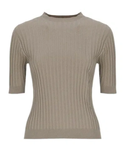 Peserico Ribbed Short-sleeve Knitted Sweater In Brown