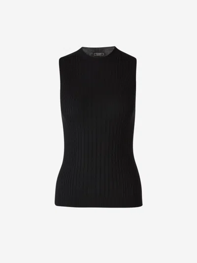 Peserico Ribbed Wool Top In Black