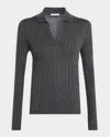 Peserico Ribbed Speckled Knit Polo Sweater In Gray