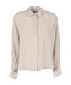 Peserico Vertical Ribbed Blouse With Classic Collar In Neutral
