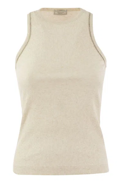 Peserico Ribbed Top In Cotton Yarn In Sand