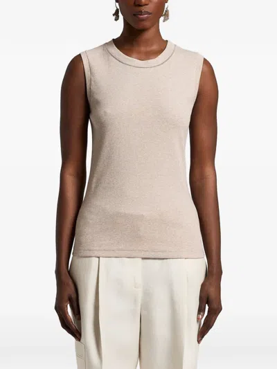 Peserico Ribbed Trim Top In Brown