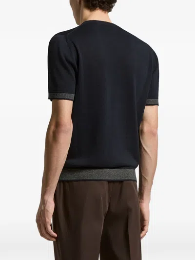 Peserico Ribbed Trim T-shirt In Blue