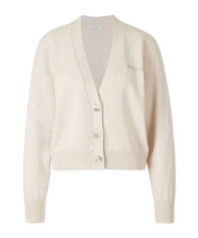 Peserico Ribbed Trim V-neck Cardigan In Neutral