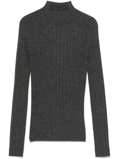 Peserico Ribbed Turtleneck Sweater In Grey