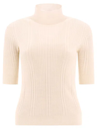 Peserico Ribbed Turtleneck Sweater In White