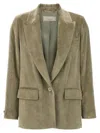 Peserico Ribbed Velvet Blazer With Flap Pockets In Green