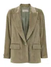 Peserico Ribbed Velvet Blazer With Flap Pockets In Green