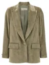 Peserico Ribbed Velvet Blazer With Flap Pockets In Green