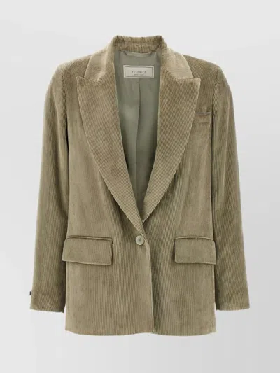 Peserico Ribbed Velvet Blazer With Flap Pockets In Green