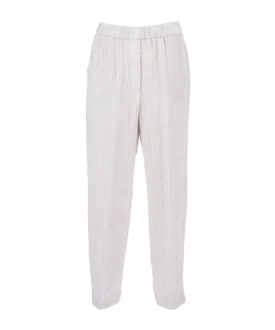 Peserico Relaxed Fit Trousers With Textured Ribbing In White