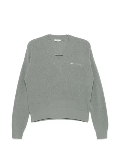 Peserico Ribbed V-neck Sweater In Green
