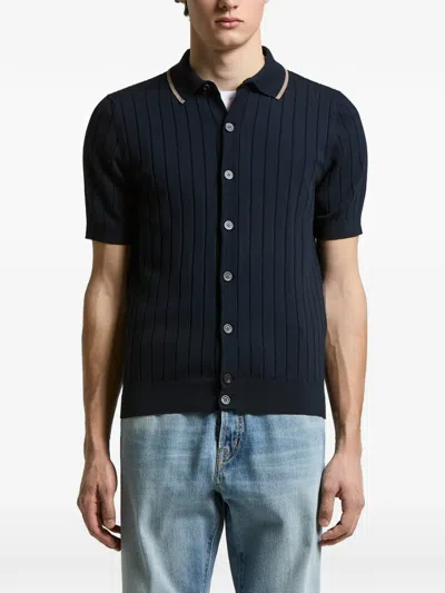Peserico Ribbed-collared T-shirt In Blue