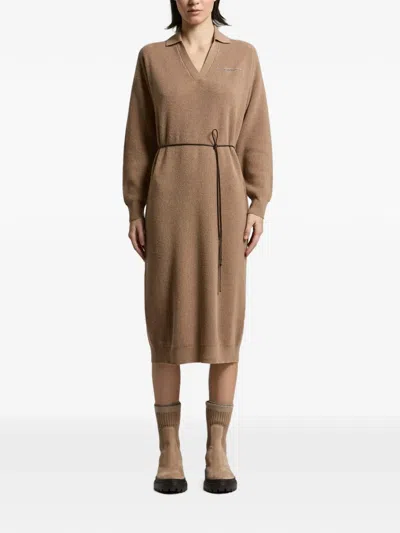 Peserico Ribbed-knit Belted Midi Dress In Brown