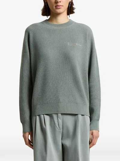 Peserico Ribbed-knit Chain-detail Jumper In Green