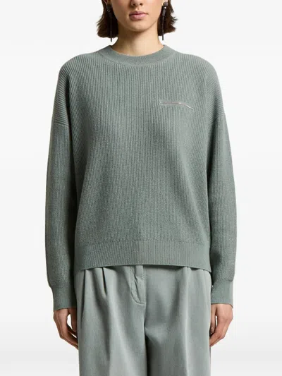 Peserico Ribbed-knit Chain-detail Sweater In Green
