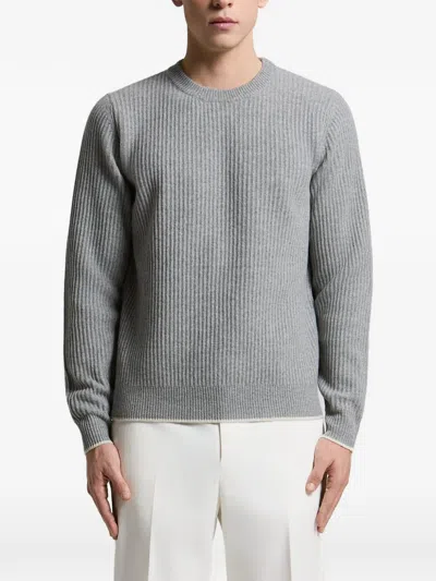 Peserico Ribbed-knit Crew-neck Sweater In Gray