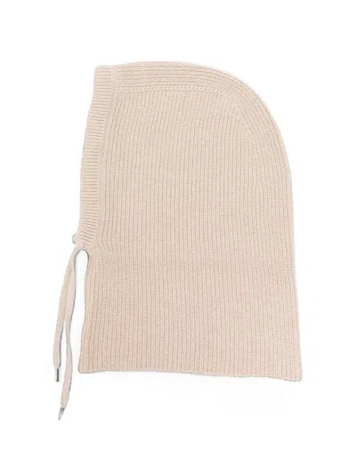 Peserico Ribbed-knit Drawstring Balaclava In Neutrals