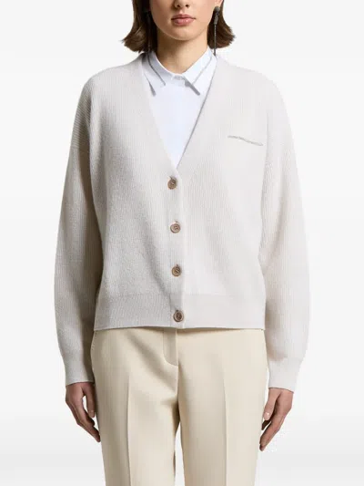 Peserico Ribbed-knit Drop-shoulder Cardigan In Neutral