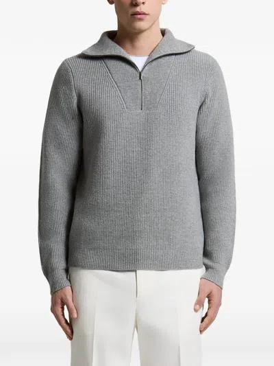 Peserico Ribbed-knit Half-zip Sweater In Gray