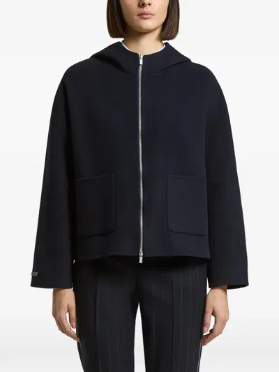 Peserico Ribbed-knit Hooded Jacket In Blue