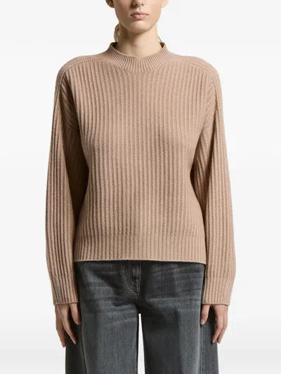 Peserico Ribbed-knit Mock-neck Sweater In Brown