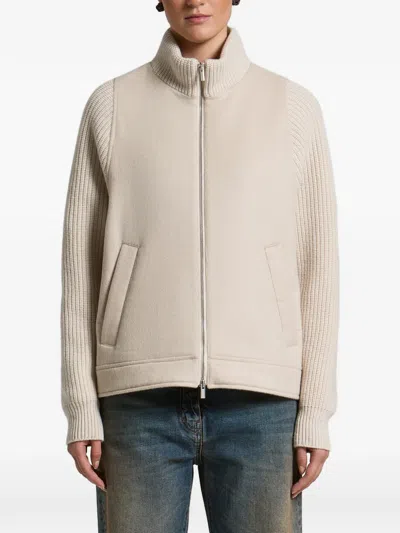 Peserico Ribbed-knit Panelled Jacket In Neutral