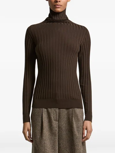 Peserico Ribbed-knit Roll-neck Sweater In Brown