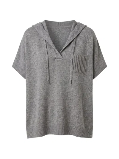 Peserico Ribbed-knit Short-sleeve Hoodie In Gray