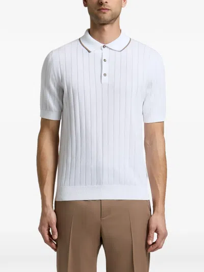 Peserico Ribbed-knit Short-sleeve Polo Shirt In White