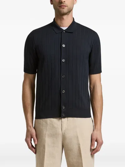 Peserico Ribbed-knit Short-sleeve Shirt In Blue