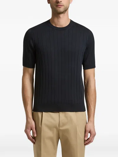 Peserico Ribbed-knit Short-sleeve Top In Blue